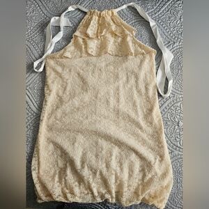 Elegant Cream Lace Halter Top, medium